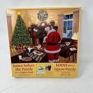 Santa Solves the Puzzle 1000 Piece Jigsaw Puzzle Dog Cat Christmas Tree